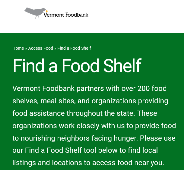 Vermont Foodbank website preview